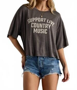 NEW PANACHE APPAREL support live country music cropped tee in charcoal